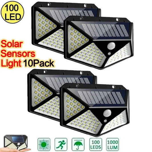 100 LED Solar Wall Lights 1/2/4Pcs Outdoor Solar Lamp PIR Motion Sensor